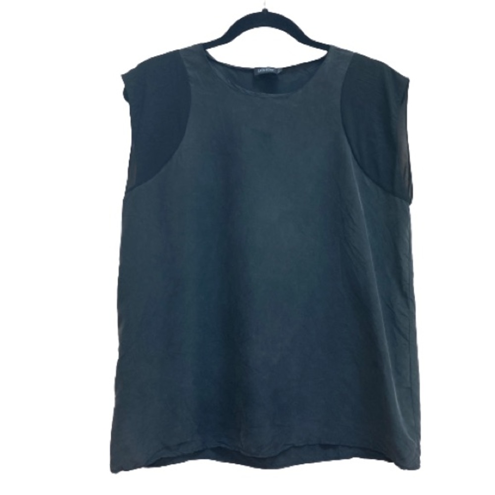 Kate Spade Saturday Black and Gray Silk Sleeveless Blouse Minimal Top